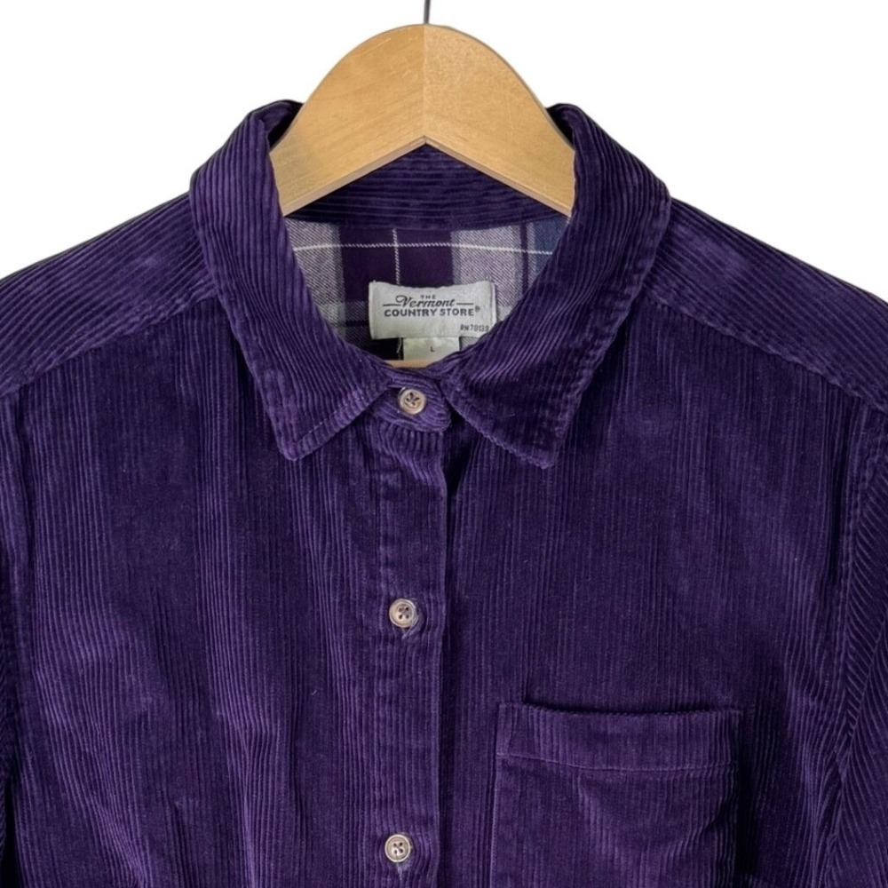 The Vermont Country Store Corduroy Button Down Shacket Womens L Flannel Lined
